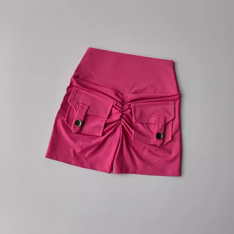 Women's Sports Yoga Shorts With pockets High Waist Tights Push Up Running Fitness Shorts Cycling Shorts Sexy Booty Gym Shorts