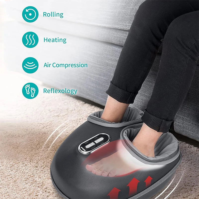 Foot Massager Heating Therapy Air Compression Shiatsu Knead Roller Muscle Relaxation Electric Foot Massage Machine
