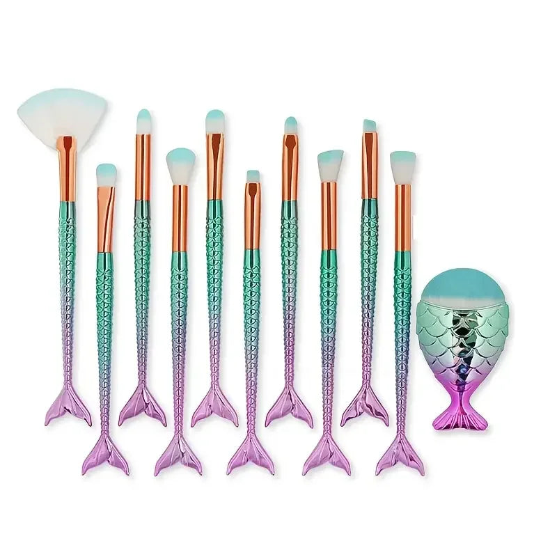 Mermaid Makeup Brush Sets Soft Nylon Bristles Foundation Powder Eyebrow Eye Shadow Eyeliner Blush Beauty Brushes