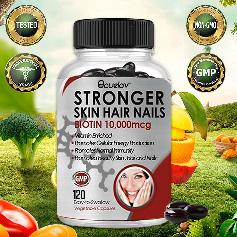 Biotin 10,000 mcg, Supports Healthy Skin/Hair/Nails, Normal Immunity, Cellular Energy Production, 120 Capsules