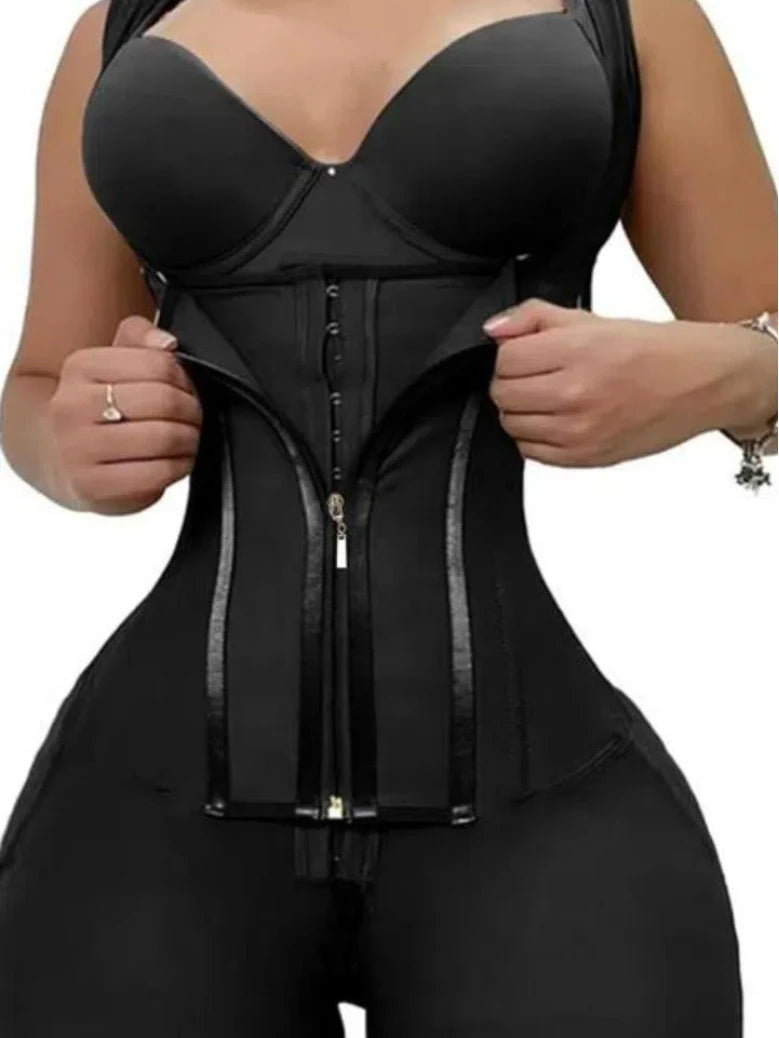 Women's Lace-Trimmed Shapewear Bodysuit - Tummy Control Corset with Adjustable Straps & Zipper, Black, Comfortable