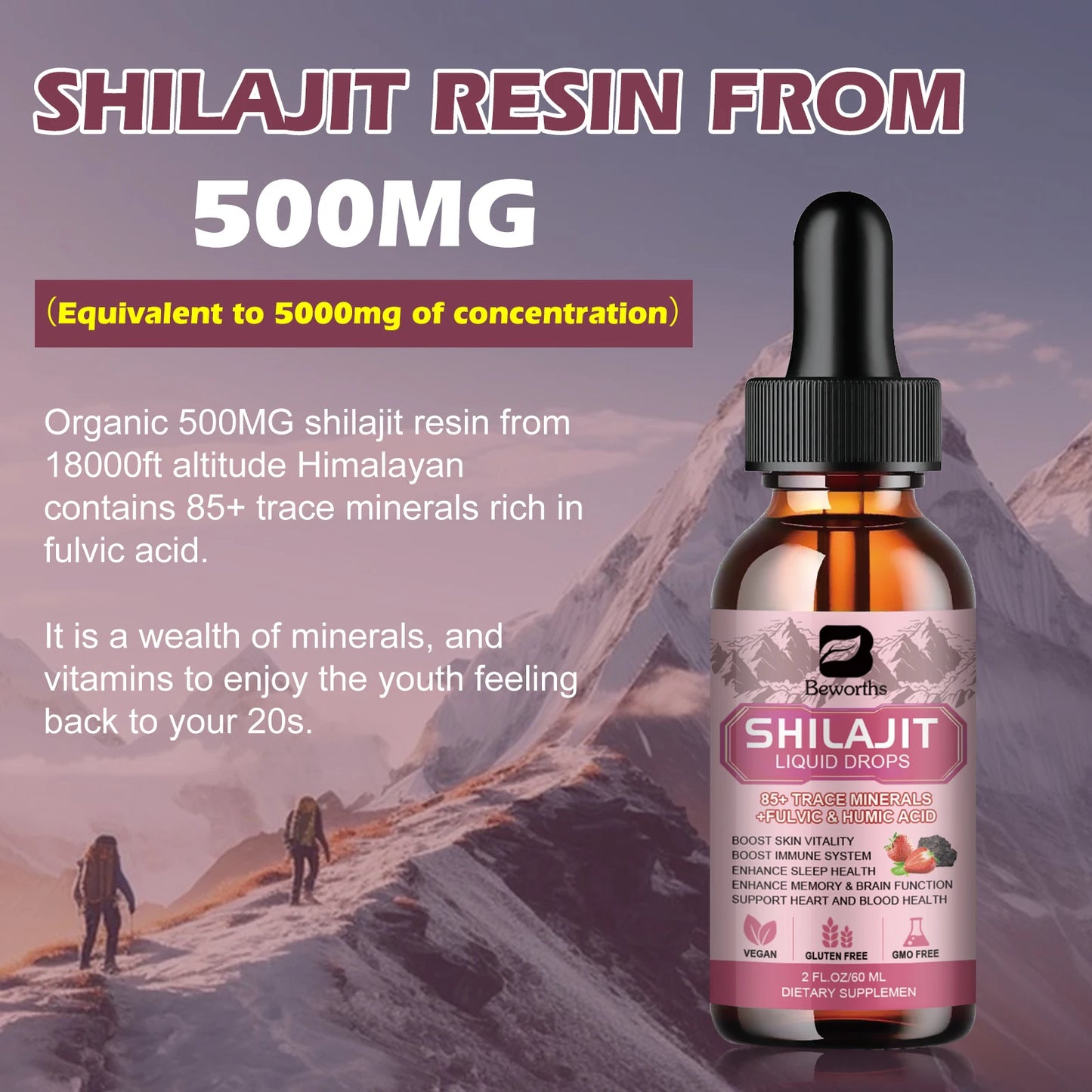 BEWORTHS Himalaya Original Pure Shilajit Drop Naturally Enriched with Fulvic Acid and 85+Trace Minerals, Gluten Free