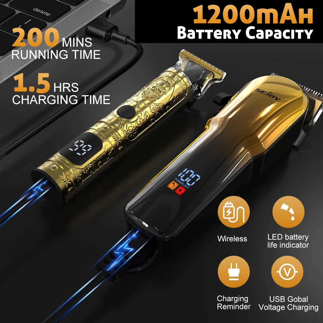 Professional Combo Kits For Men Adjustable Speeds Hair Clipper Rechargeable Electric Hair Trimmer Set for Barber