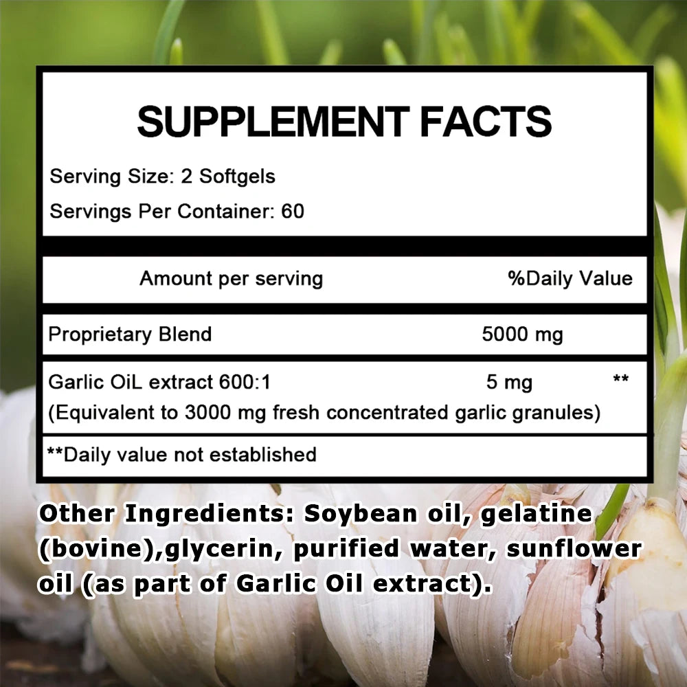 Garlic Extract 5000 Mg Antioxidant Supplement Supports Immune System Balances Cholesterol Promotes Heart Health 120 Capsules