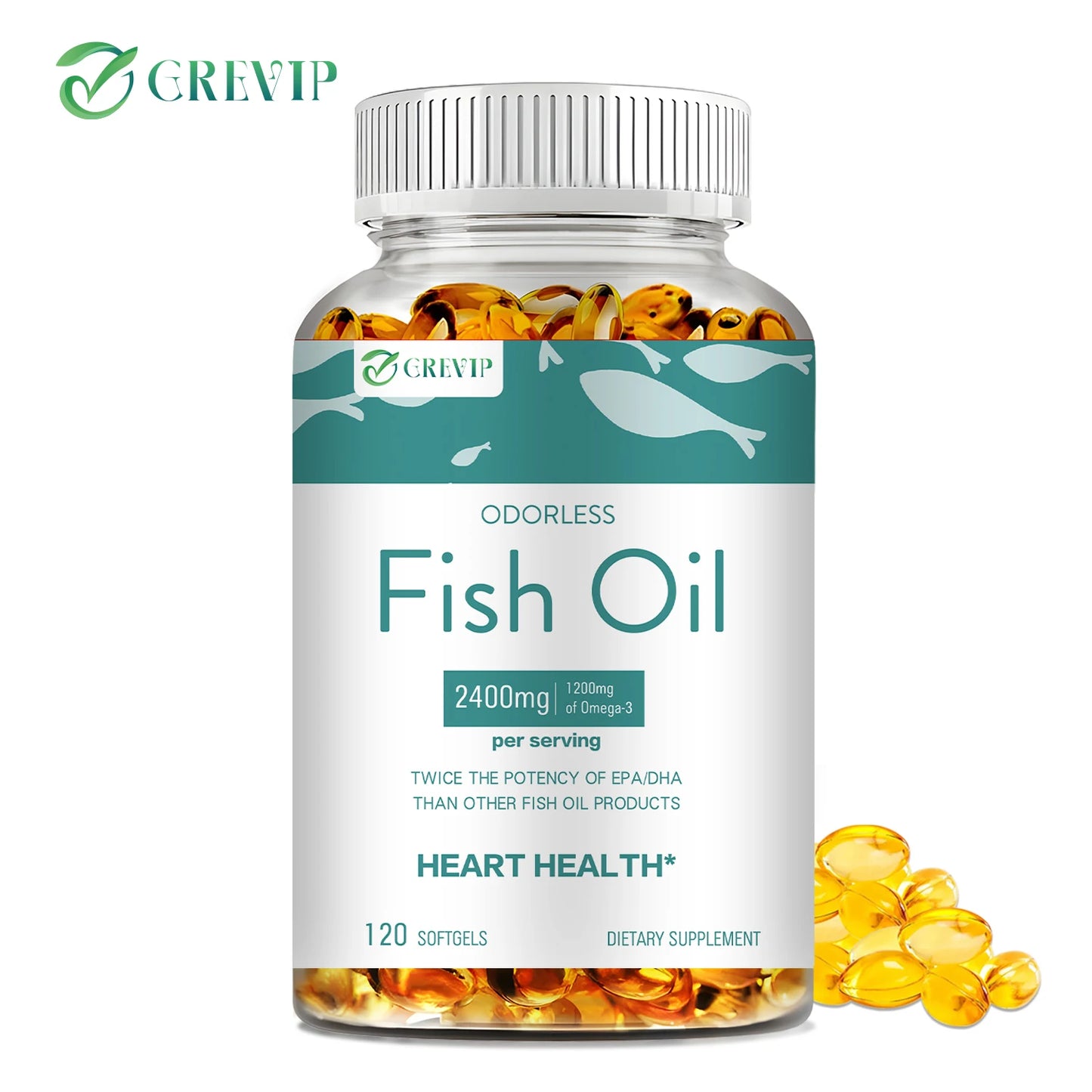 Omega-3 Fish Oil - Relieve Stress, Improves Memory, Supports Brain, Cardiovascular Health, Rich in DHA and EPA - 120 Capsules
