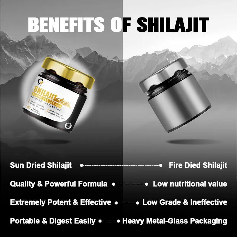 Shilajit Resin, Stamina Booster, Immunity Enhancer, 85+ Trace Minerals, Humic & Fulvic Acid, Energy & Mental Health, Lab Tested