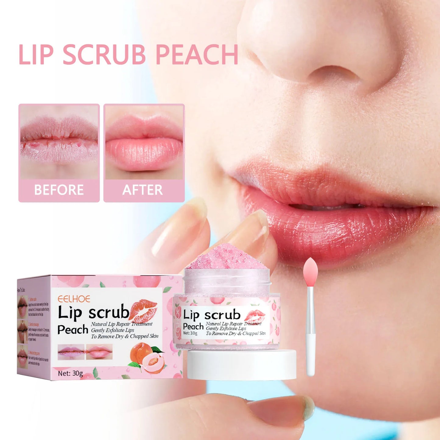EELHOE Pink Lips Scrub Exfoliator Dead Skin Removal Lightening Fade Lip Lines Anti Dryness Moisturizing Makeup Lip Care Products