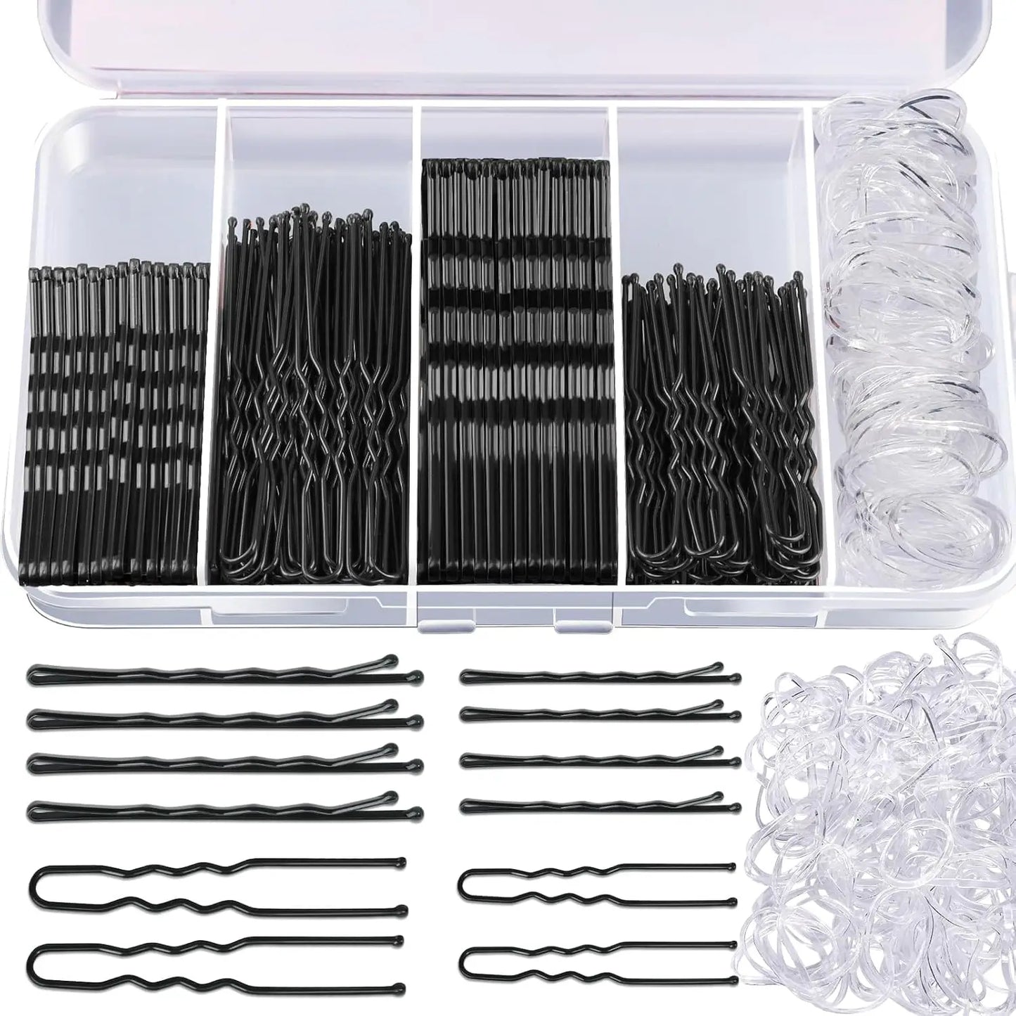 300 Pieces Bobby Clip Hair Clip Kit, 100 Hair Clips for Women, 100 Bobby Pins for Brown Hair and 100 Hair Bands