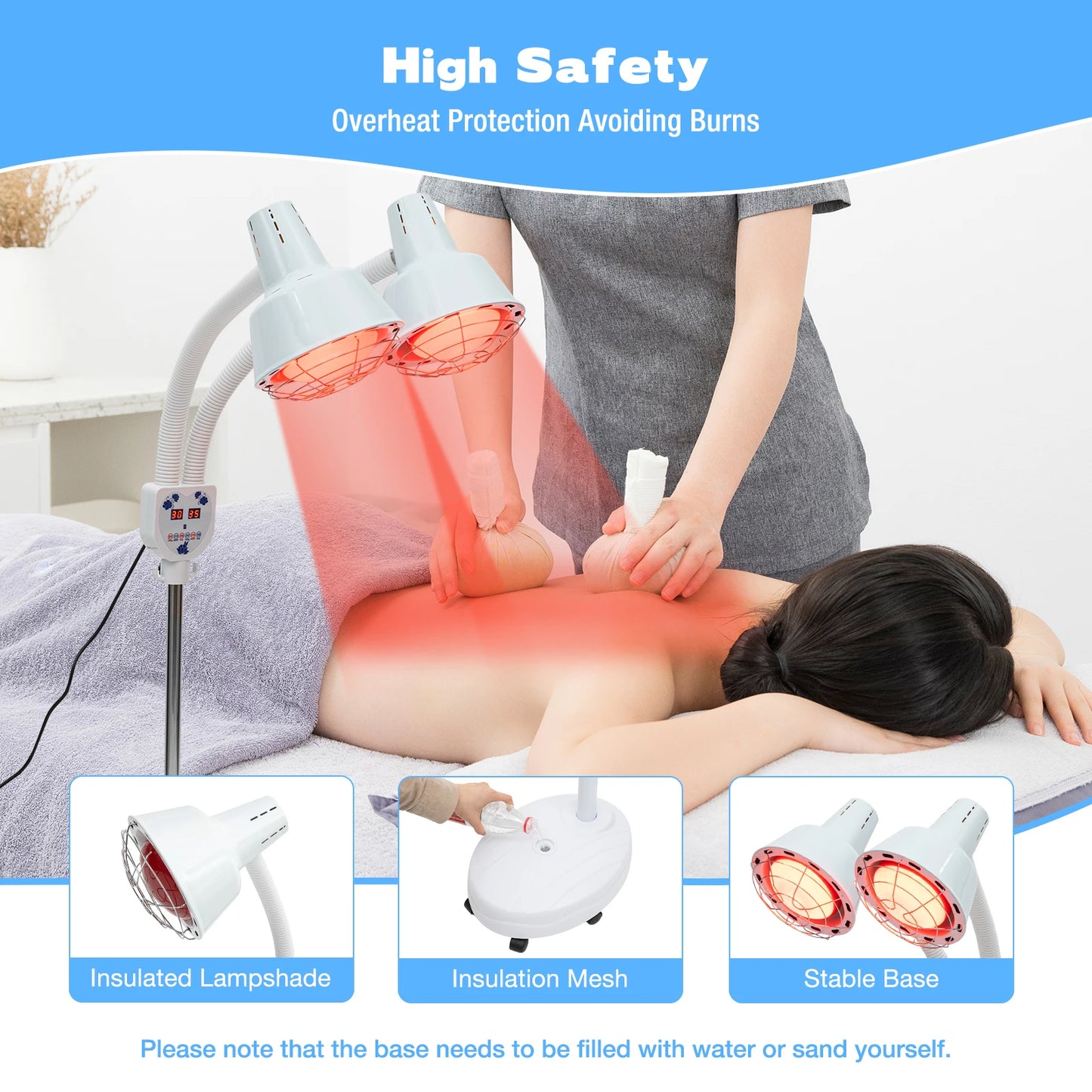 275W Two-headed Infrared Heat Lamp, Adjustable Beauty Timer Light, 360° Rotatable Health Care Heating Lamps