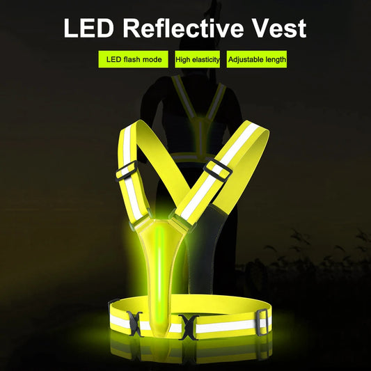 LED Running Vest USB Rechargeable Reflective Security Vest Adjustable Night Running Riding Clothing High Visibility Elastic Band