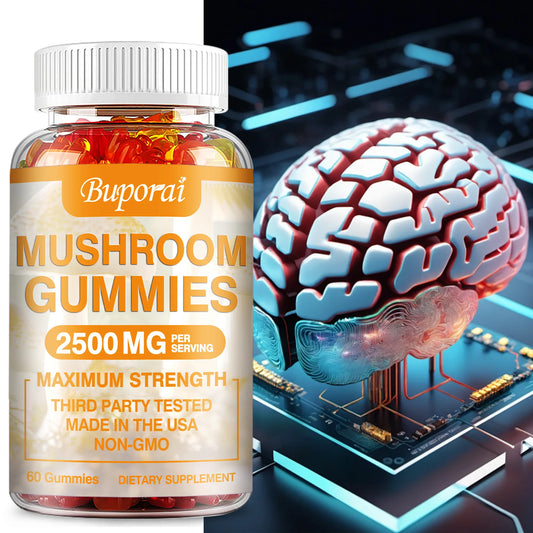 Mushroom Gummies - Brain Health, Enhances Memory and Concentration, Immune Support, Relieves Stress - 60 Gummies