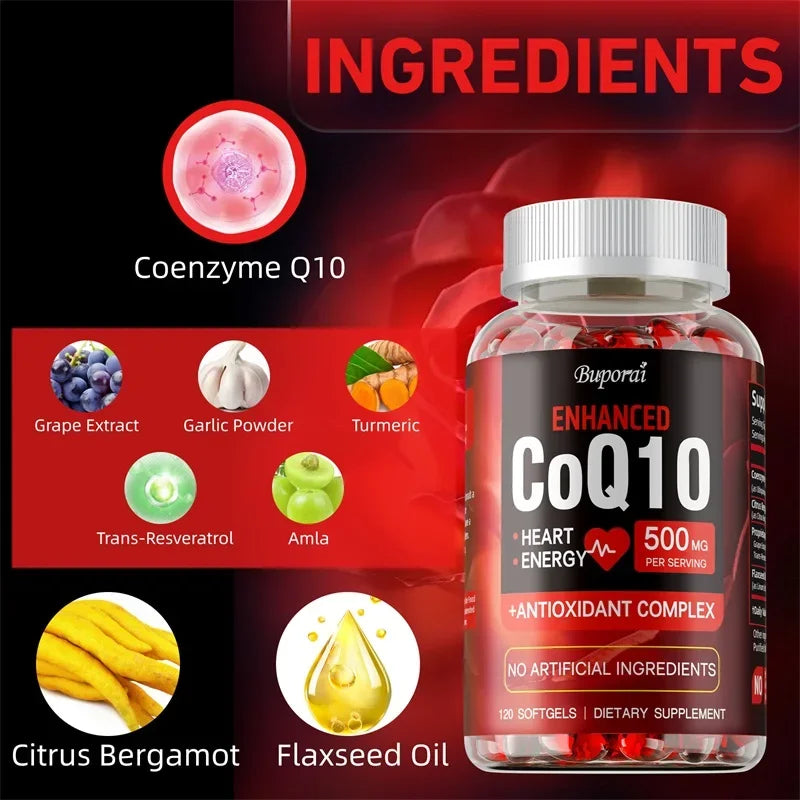 CoQ10 Supplement - Promotes Cardiovascular and Heart Health, Antioxidant, Provides Energy for Overall Health