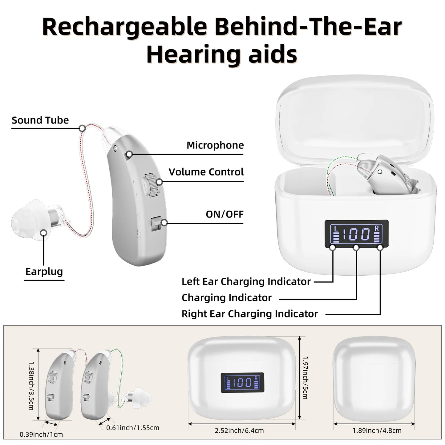 Rechargeable Hearing Aids Adults Invisible Digital Ear Amplifiers Volume Control for Hearing Loss
