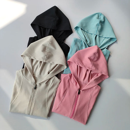 Women's Hooded Yoga Jacket Long Sleeve Sport Coat for Running Gym Leisure Wear Workout Clothing