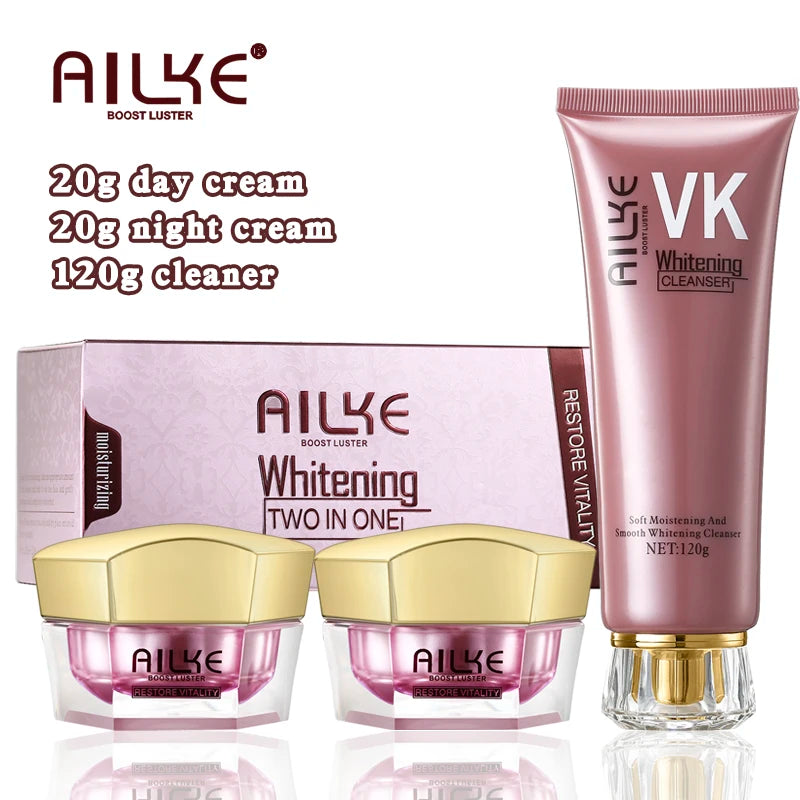 AILKE Whitening Anti-wrinkle Freckle Face Cream With Collagen Hyaluronic Acid Rose Skin Care Unisex Korean Facial Moisturizer Set