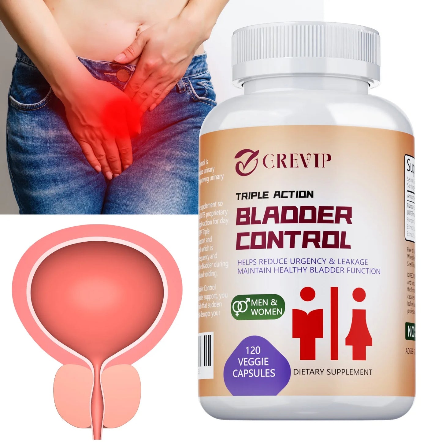 Bladder Control - with Cranberry, Pumpkin Seed Extract - Urinary Tract Health, Supports Healthy Urination - 120 Capsules