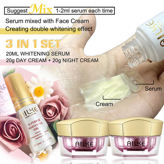 AILKE Whitening Anti-wrinkle Freckle Face Cream With Collagen Hyaluronic Acid Rose Skin Care Unisex Korean Facial Moisturizer Set