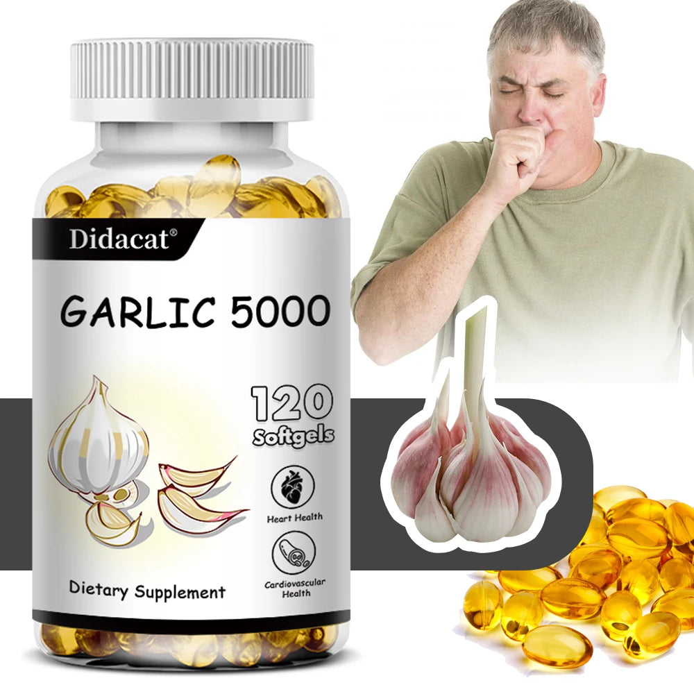 Garlic Extract 5000 Mg Antioxidant Supplement Supports Immune System Balances Cholesterol Promotes Heart Health 120 Capsules