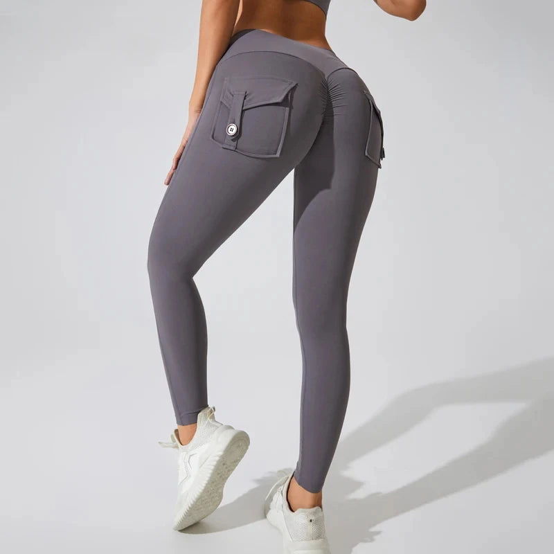 Yoga pants buttocks pocket tight pants women's sports fitness pants hip lifting Breathable No T Line