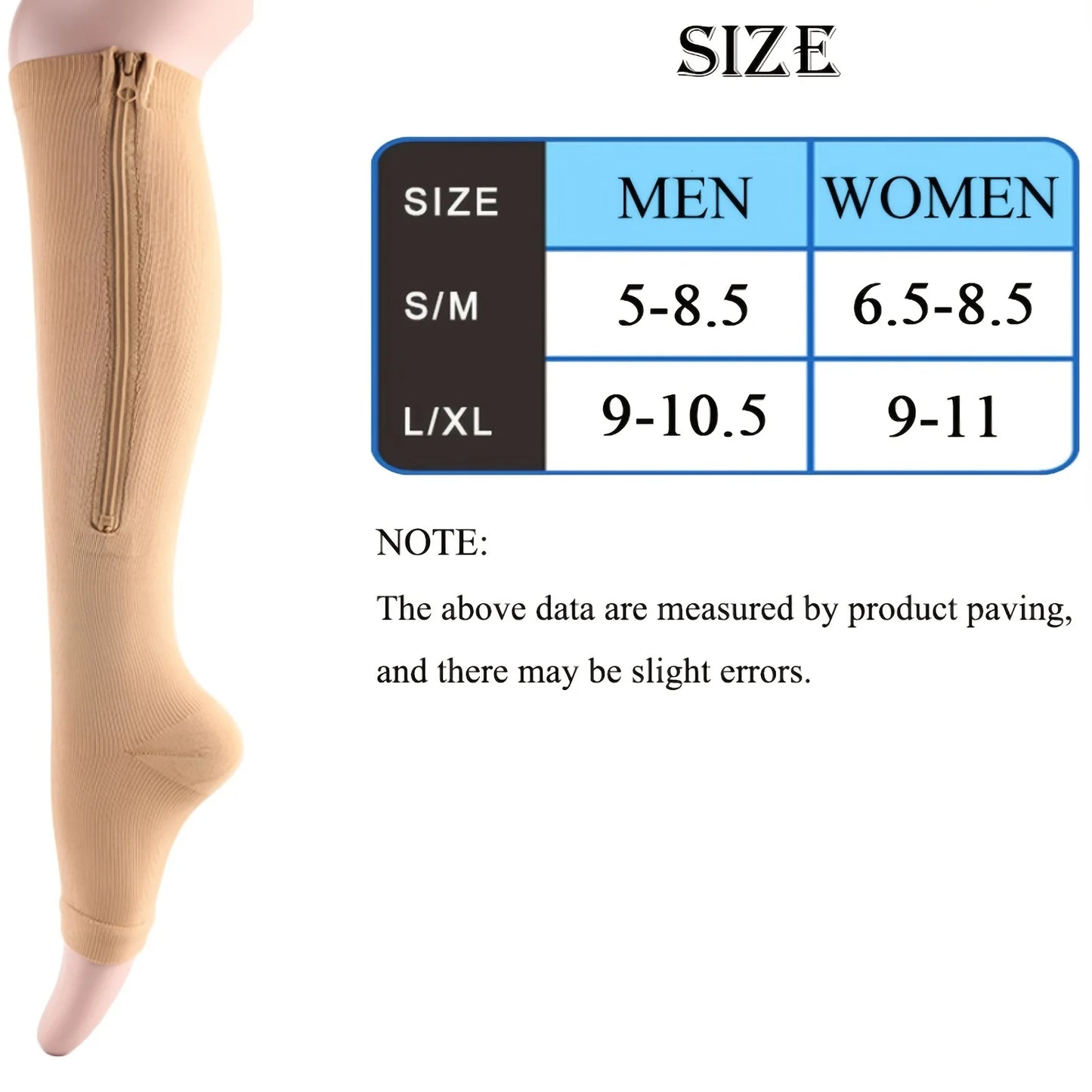 2pcs/1pair Breathable Compression With Side Zipper - Comfortable Support For Men Women, L Size