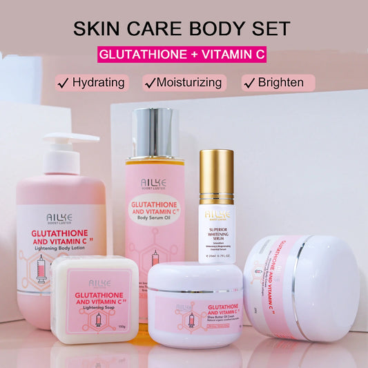 AILKE Glutathione & Vitamin C Kit, With Whitening Lotion, Moisturizing Cream, Lightening Soap, Spa Oil, Glowing Body Cream, Gift Set
