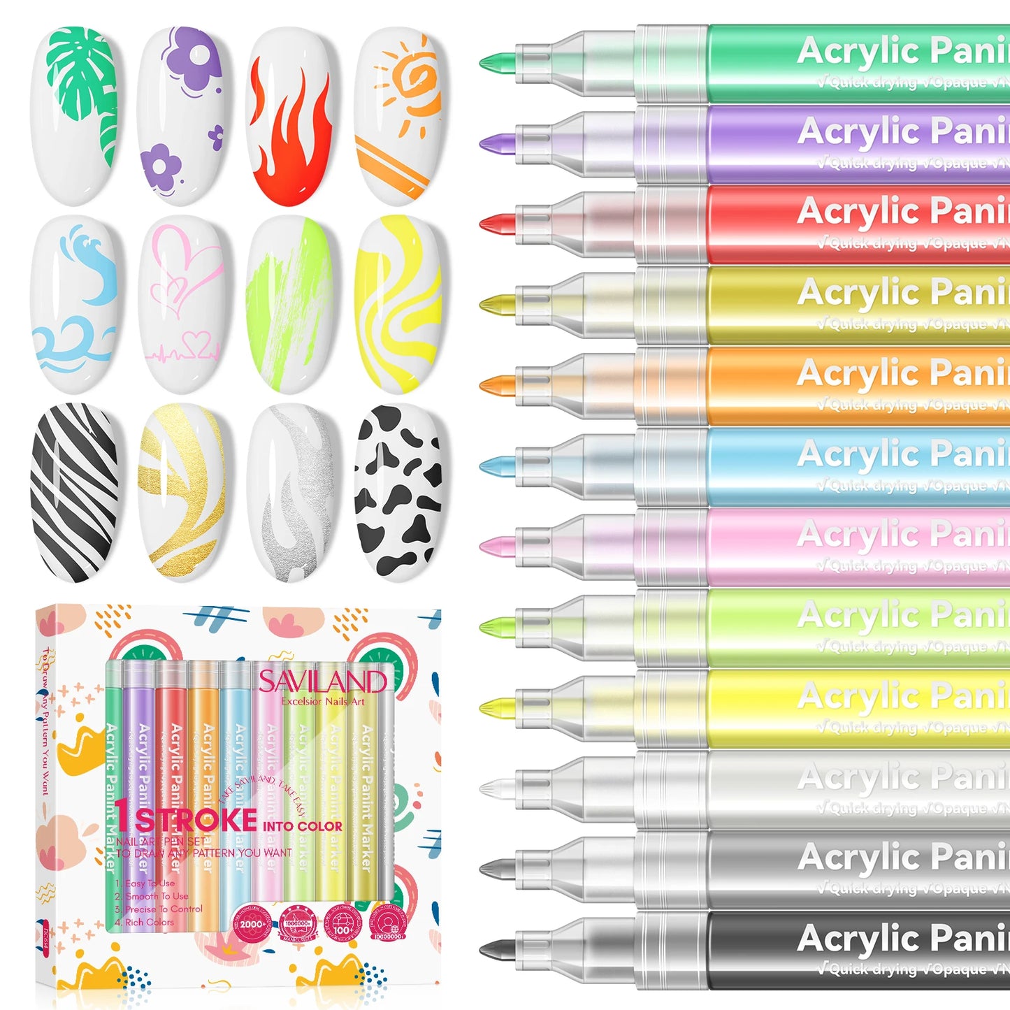 12 Colors Nail Art Pens Set Quick Dry Waterproof Painting Graffiti Acrylic Pen Nail Gel Polish Liner Manicure Tools