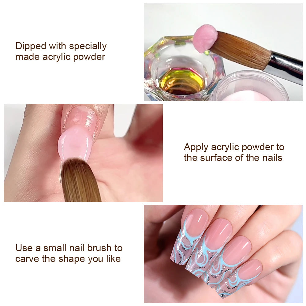 Acrylic Nail Brush Crimped Sable UV Nail Art Gel Extension Brush Manicure Brush Flat Round Red Wood Nail Brush