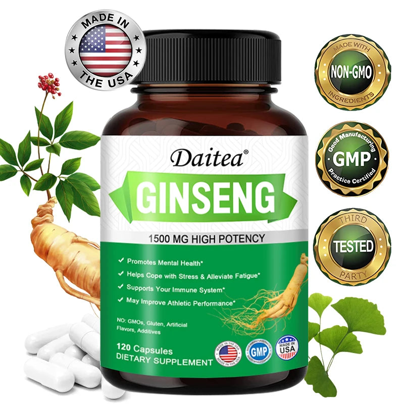 Daitea Ginseng Extract Capsules - 1500 Mg, Promotes Mental Health, Supports The Immune System, Helps Reduce Fatigue, Non-GMO