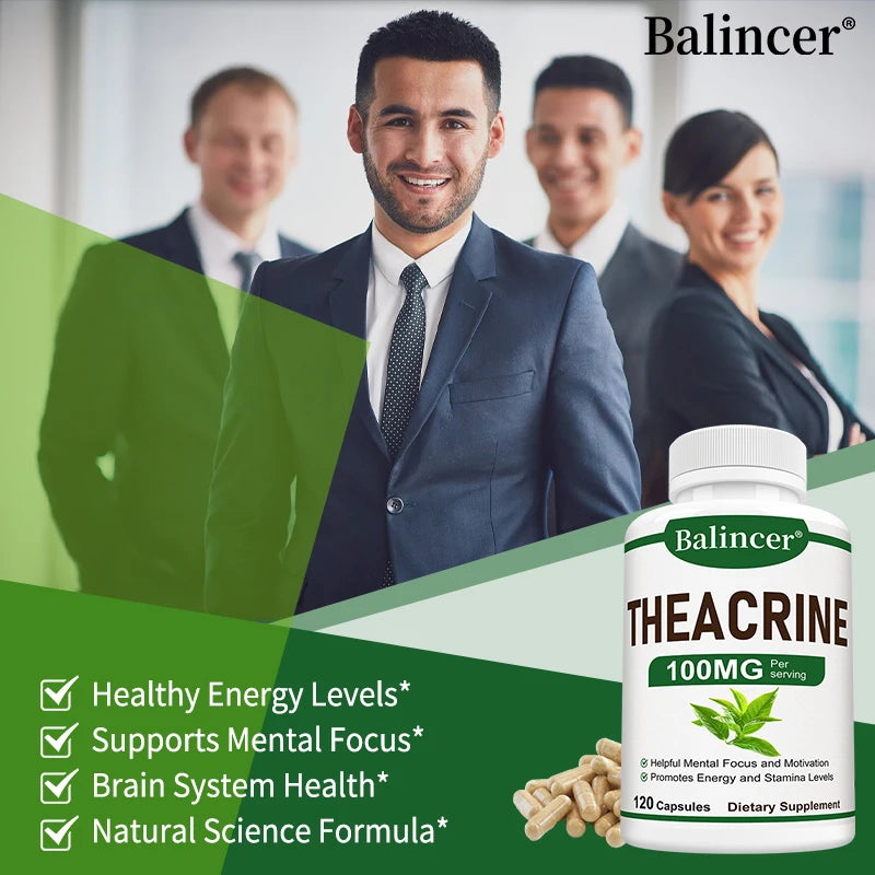 Theacrine 100 Mg Supplement - Support Mental Focus, Endurance Support, Reduce Fatigue, Promote Sleep, and Grow Muscle