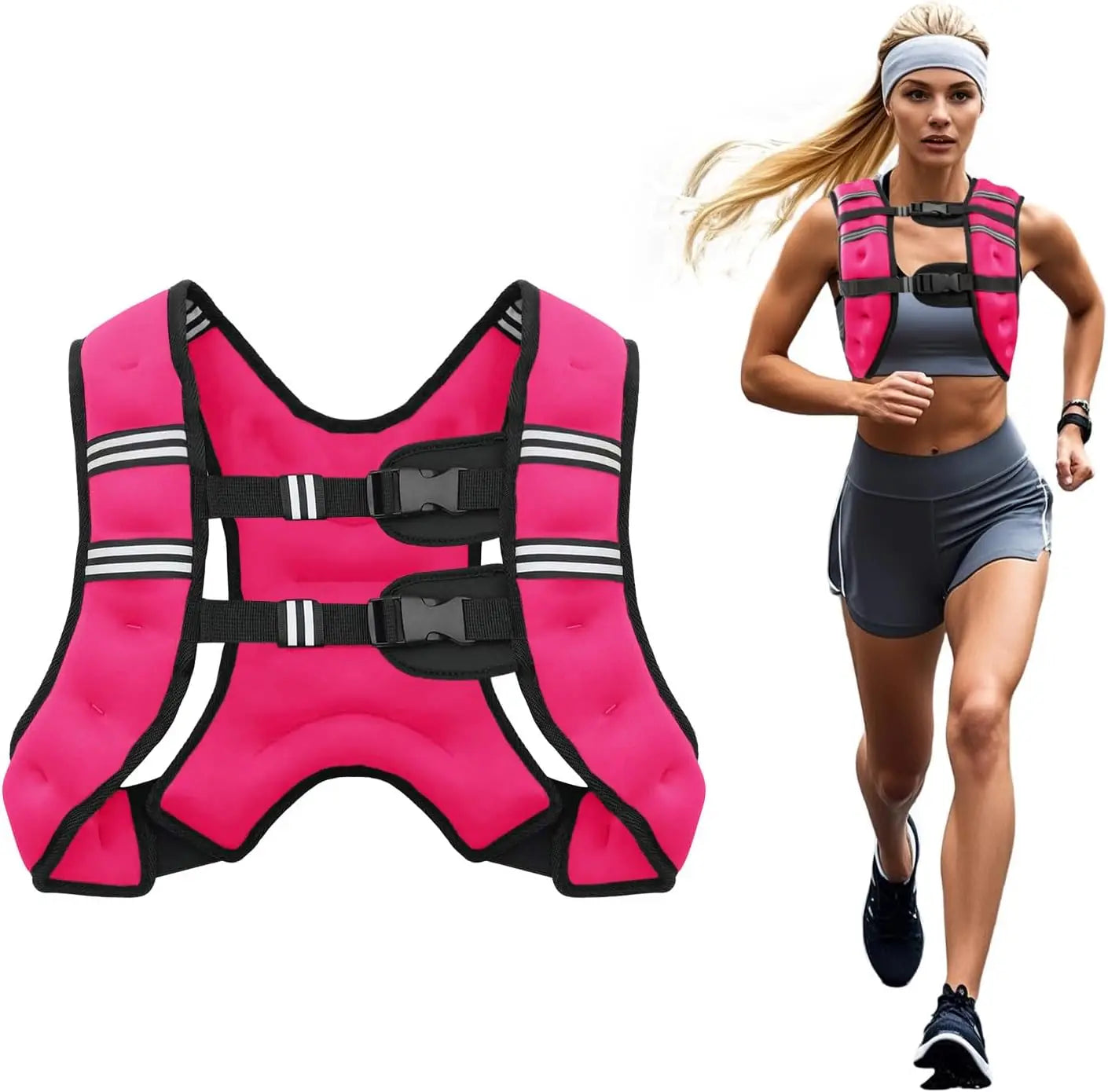 30LB ADJUSTABLE WEIGHT VEST (6-30lb for Men & Women) w/ REFLECTIVE Stripe - Train, Run, Burn Fat!