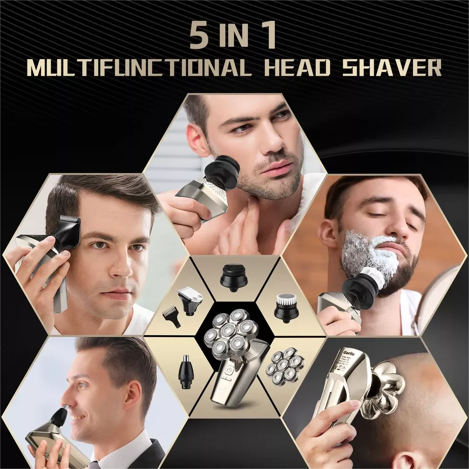 SEJOY 5 IN 1 Rotary Electric Shaver 7D Rechargeable Bald Head Beard Trimmer Razor Men's Electric Hair Trimmer