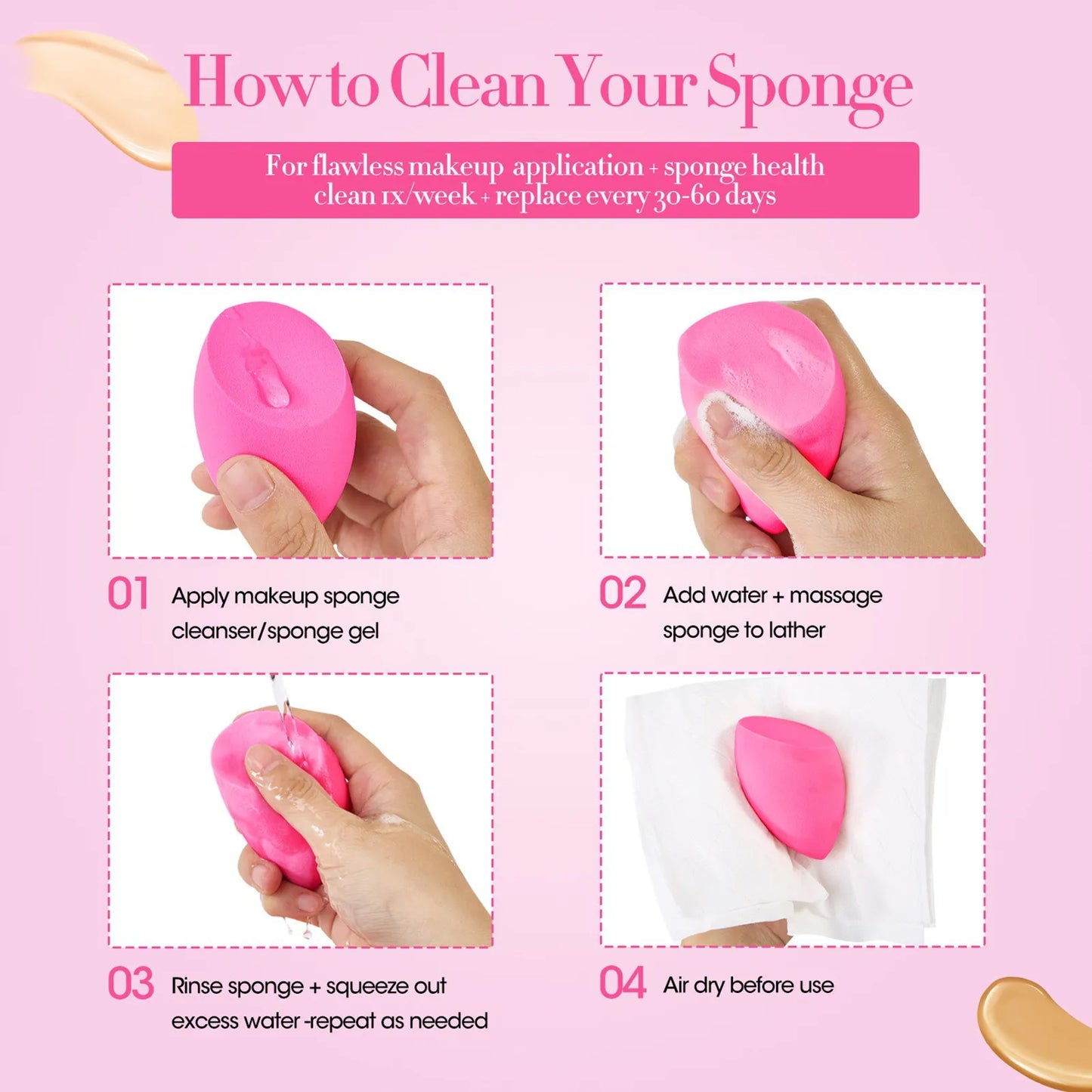 Makeup Sponge Set Pink Professional Beauty Cosmetic Sponges for All Skin Types 6pcs Beauty Sponge Blender Sponge