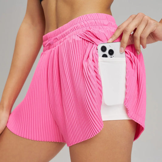 Sports Outdoor Fitness Yoga Shorts Fake Two Pieces Pleated Skirt Pants Breathable Quick Dry Three Point Pants Yoga Skirt