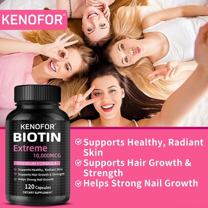 Biotin 10000MCG Strengthens Nails Improves Skin Health Supports Hair Growth 120 Capsules Health Food Vitamins And Supplements
