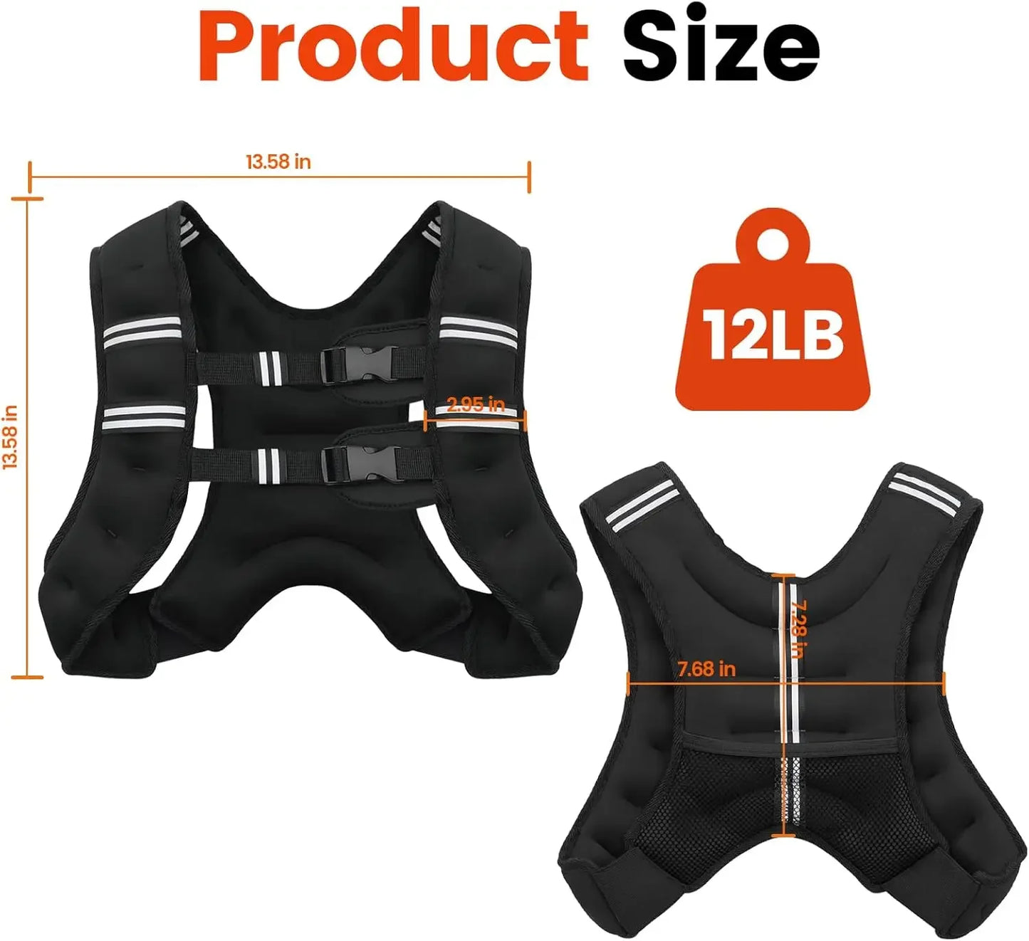 30LB ADJUSTABLE WEIGHT VEST (6-30lb for Men & Women) w/ REFLECTIVE Stripe - Train, Run, Burn Fat!