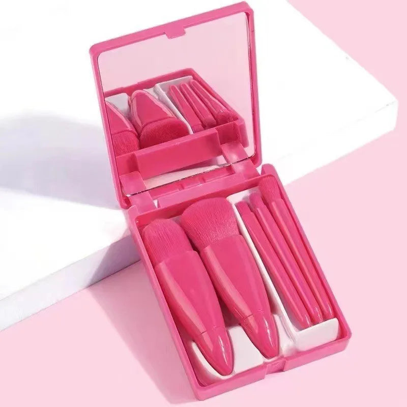 5pcs Beauty Travel Size Makeup Brushes Set Mini Small Complete Function Cosmetic Brushes Kit Case Mirror Foundation Brush