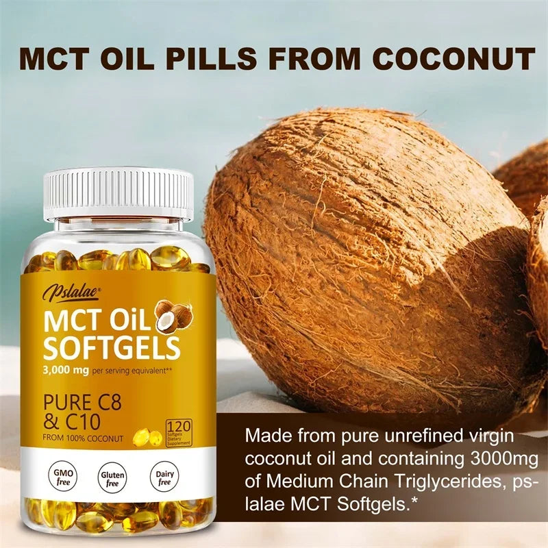 MCT Oil Softgels - Supports Energy and Mental Clarity, Fat Burning, Appetite Suppressant, Improves Digestion - 120 Capsules