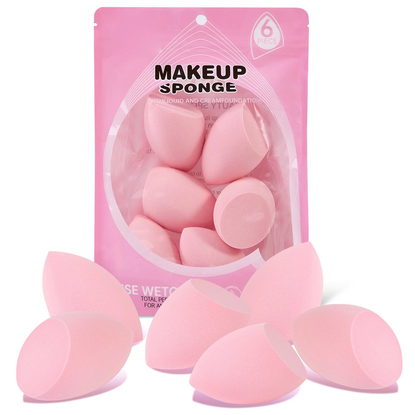 Makeup Sponge Set Pink Professional Beauty Cosmetic Sponges for All Skin Types 6pcs Beauty Sponge Blender Sponge
