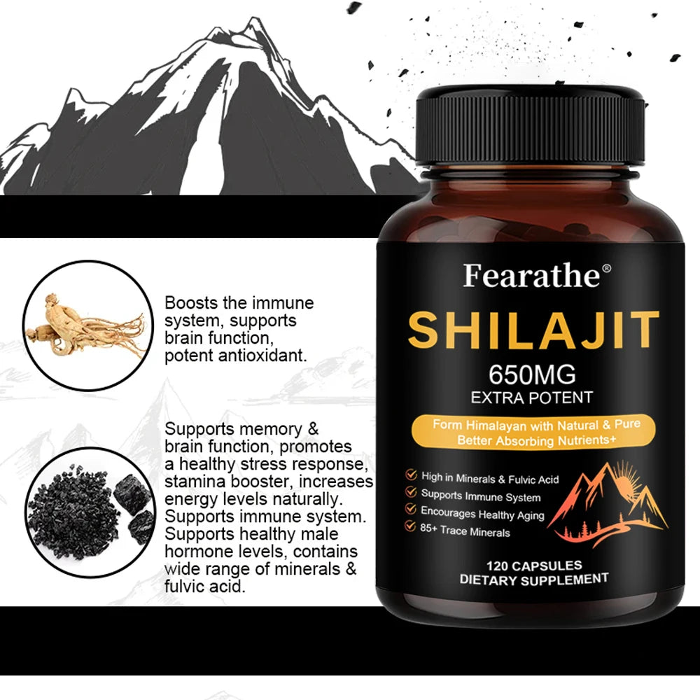 Shilajit mineral supplement supports the immune system and promotes health, energy metabolism, cognition, bones