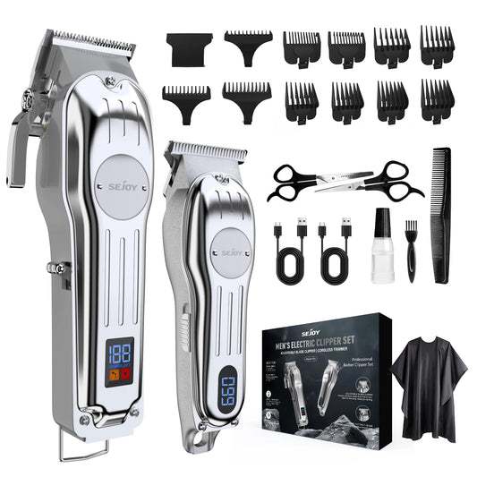 Professional Full Metal Combo Kit Barber Hair Clipper for Men Electric Beard Hair Trimmer Rechargeable Hair Cutting Machine