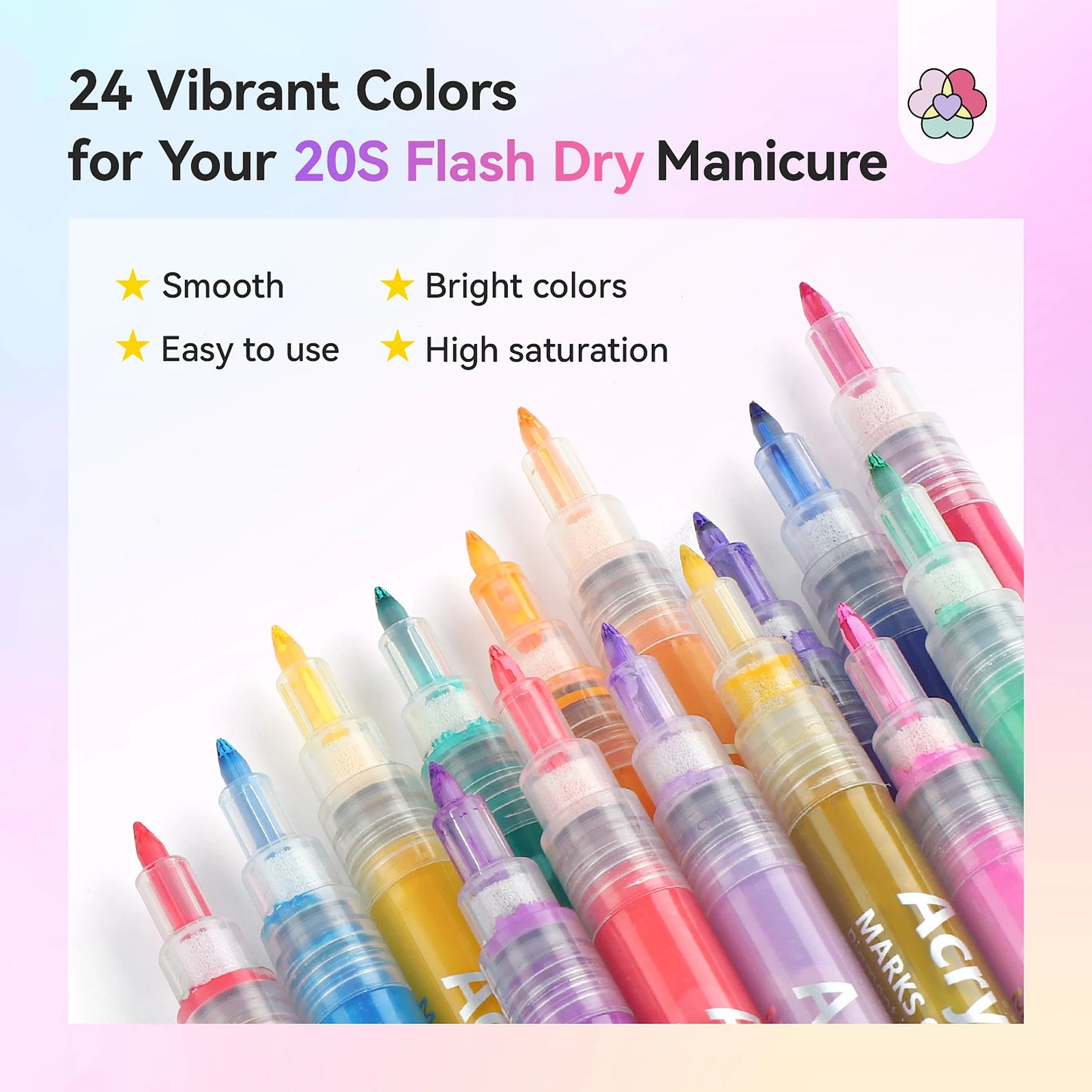 24 Colors Essentials Nail Art Pens Set Spring Summer Quick Dry Nail Polish Pens for Nail Art Design Drawing Liner Tools