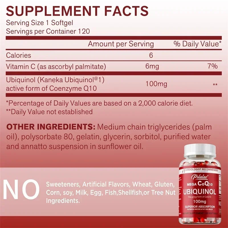 Mega Ubiquinol CoQ10 - Improves Blood Circulation, for Energy Production, Supports Heart and Cardiovascular Health