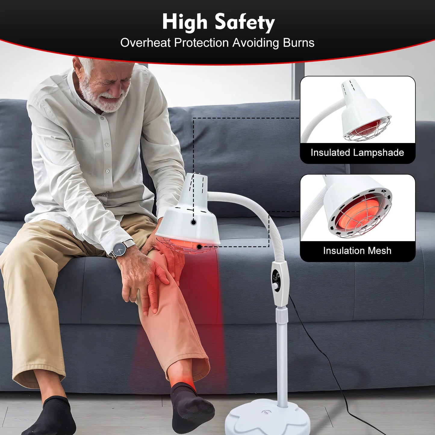 275W Infrared Heat Lamp, Single/Dual Adjustable Temperature Heat Lamp w/ Base for homes, spas and beauty salons