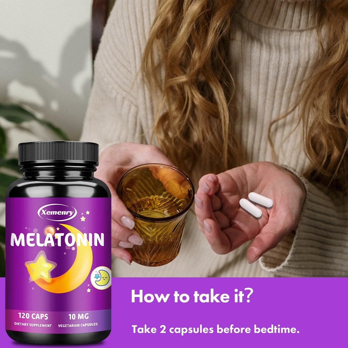 Melatonin Capsules - Supports Natural Sleep, Relieves Irritability, and Promotes Physical and Mental Relaxation - 120 Capsules