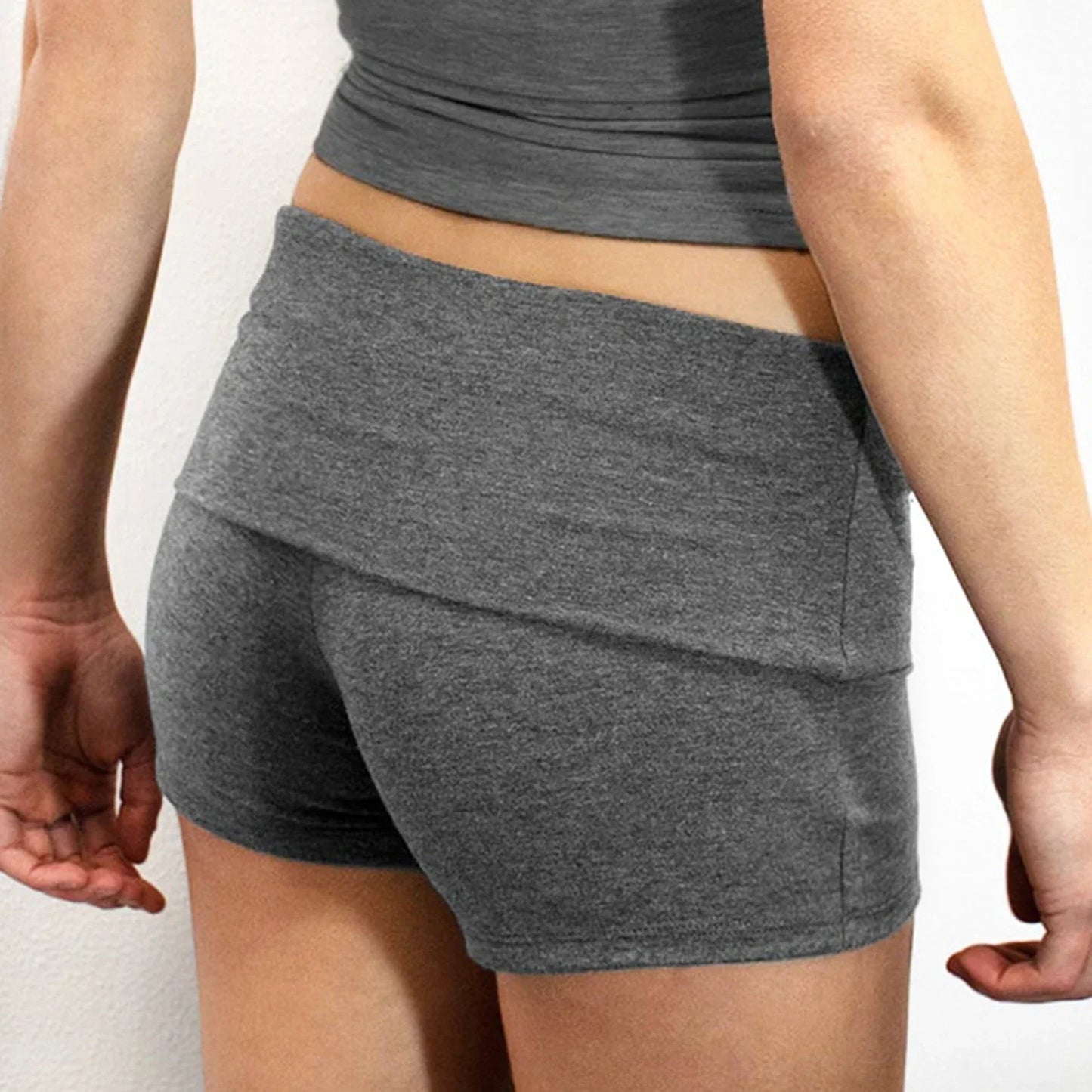Summer Slim Yoga Shorts Women Casual Solid Color Fold Over Low Waist Lounge Shorts