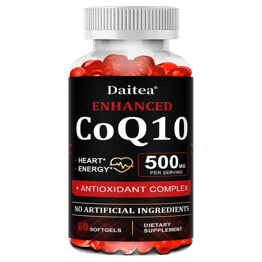 Daitea CoQ10 500mg, Supports Heart Health, Antioxidant, Energy Production, Coenzyme Q10 Dietary Supplement, 30/60/120 Capsules