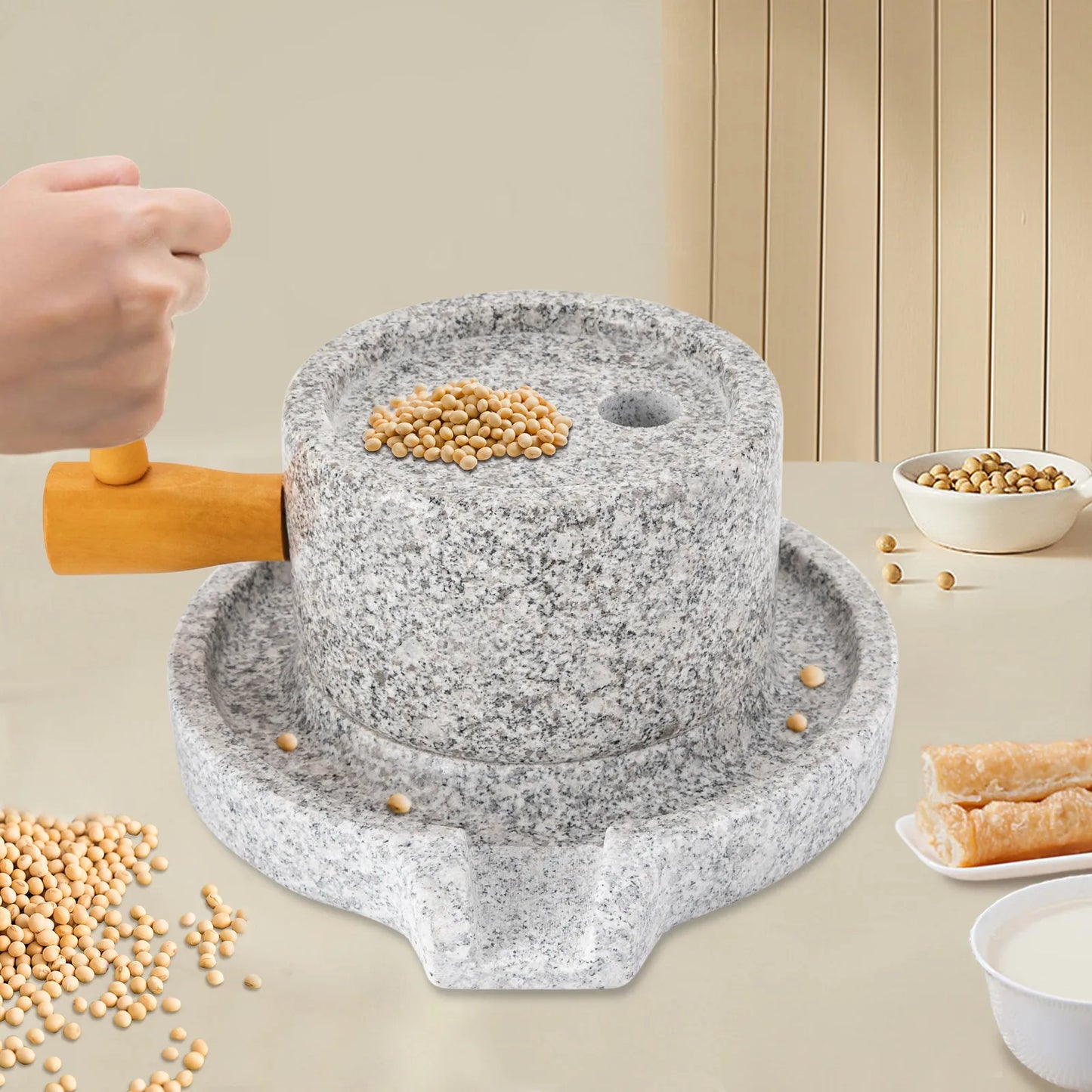 Manual Millstone Grinder Traditional Hand-Push Chili Pepper Mung Bean Flour Mill Grinder Marble Mini Stone Mill