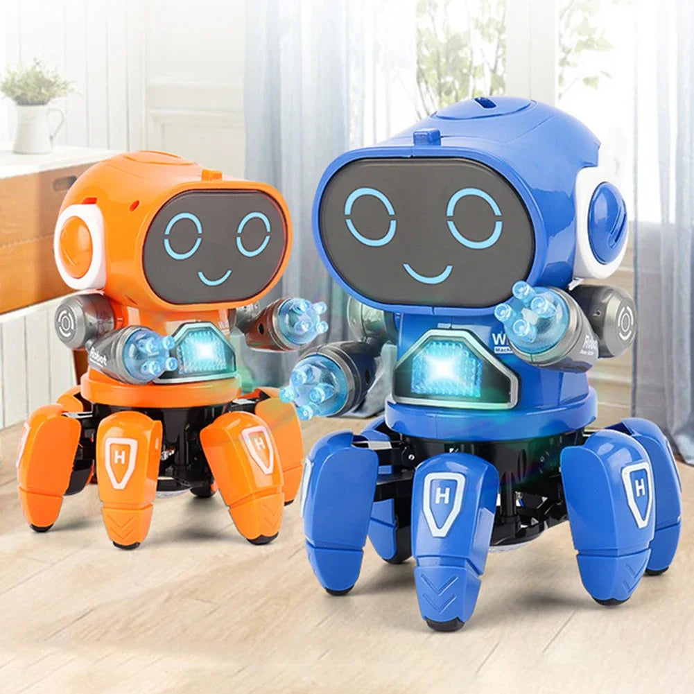 Electronic Dancing Robot Toy Rotatable with Music Light Early Education Toys Movable Noisy Robot Toys for Children Birthday Gift