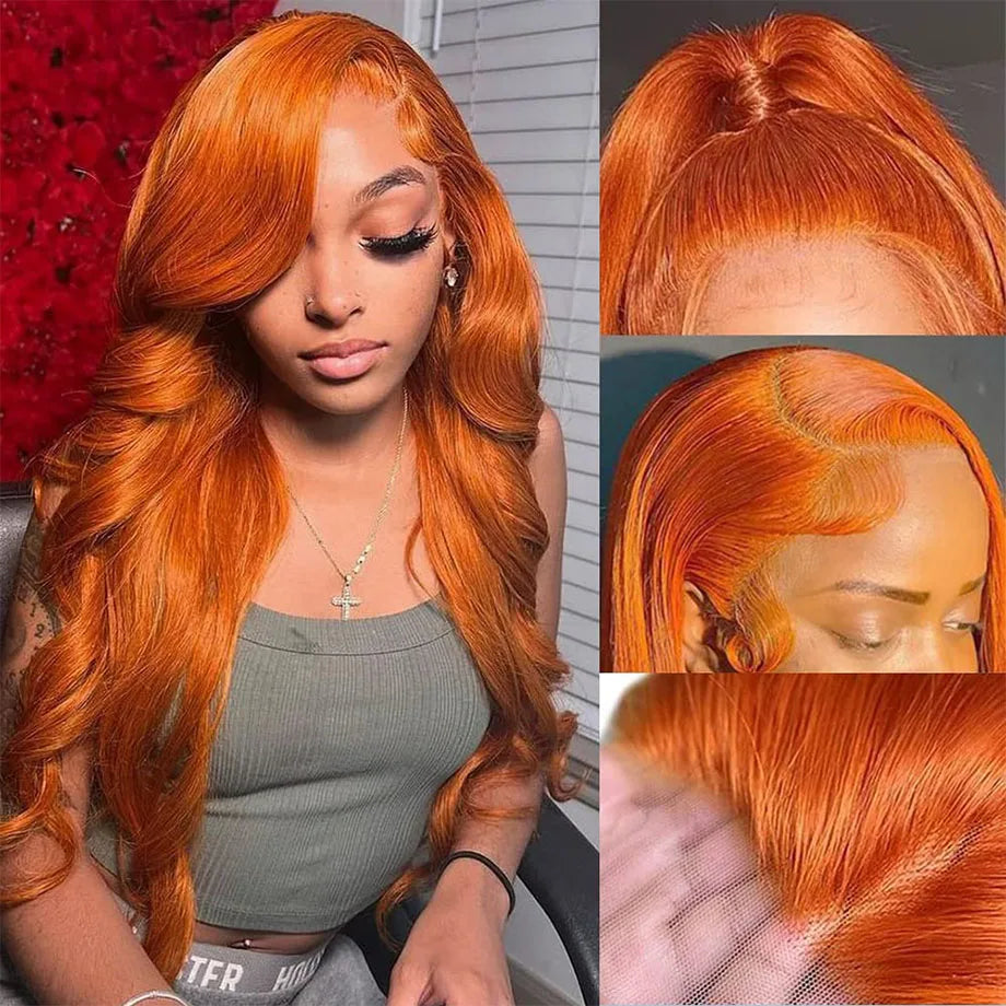 Orange Ginger Lace Front Wigs Human Hair Body Wave 13x6 HD Lace Frontal Wig Colored Brazilian Hair Wig 13x4 Transparent Lace Wig