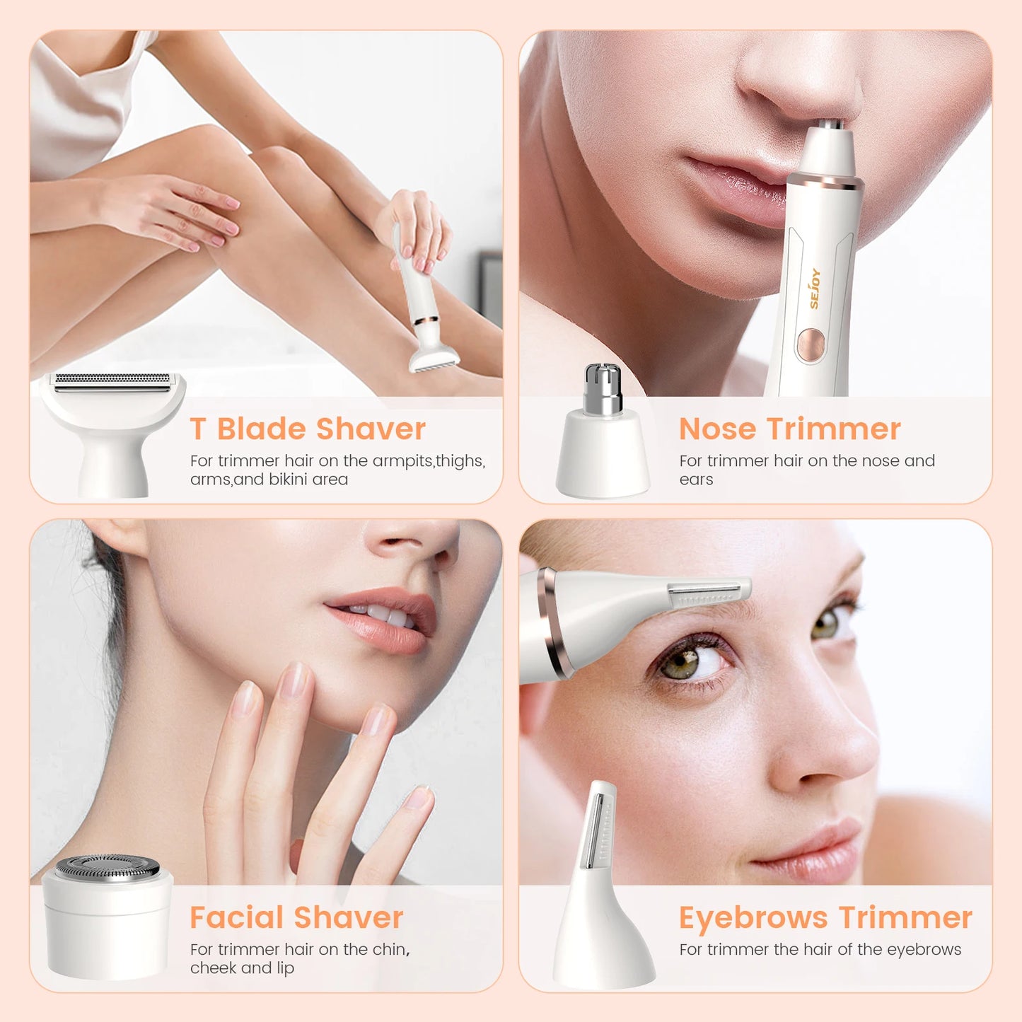 Portable 4 in 1 Electric Razors for Women for Face Nose Eyebrow Beard Mustache Arm Leg Armpit Bikini Women‘s Body Shaver Set